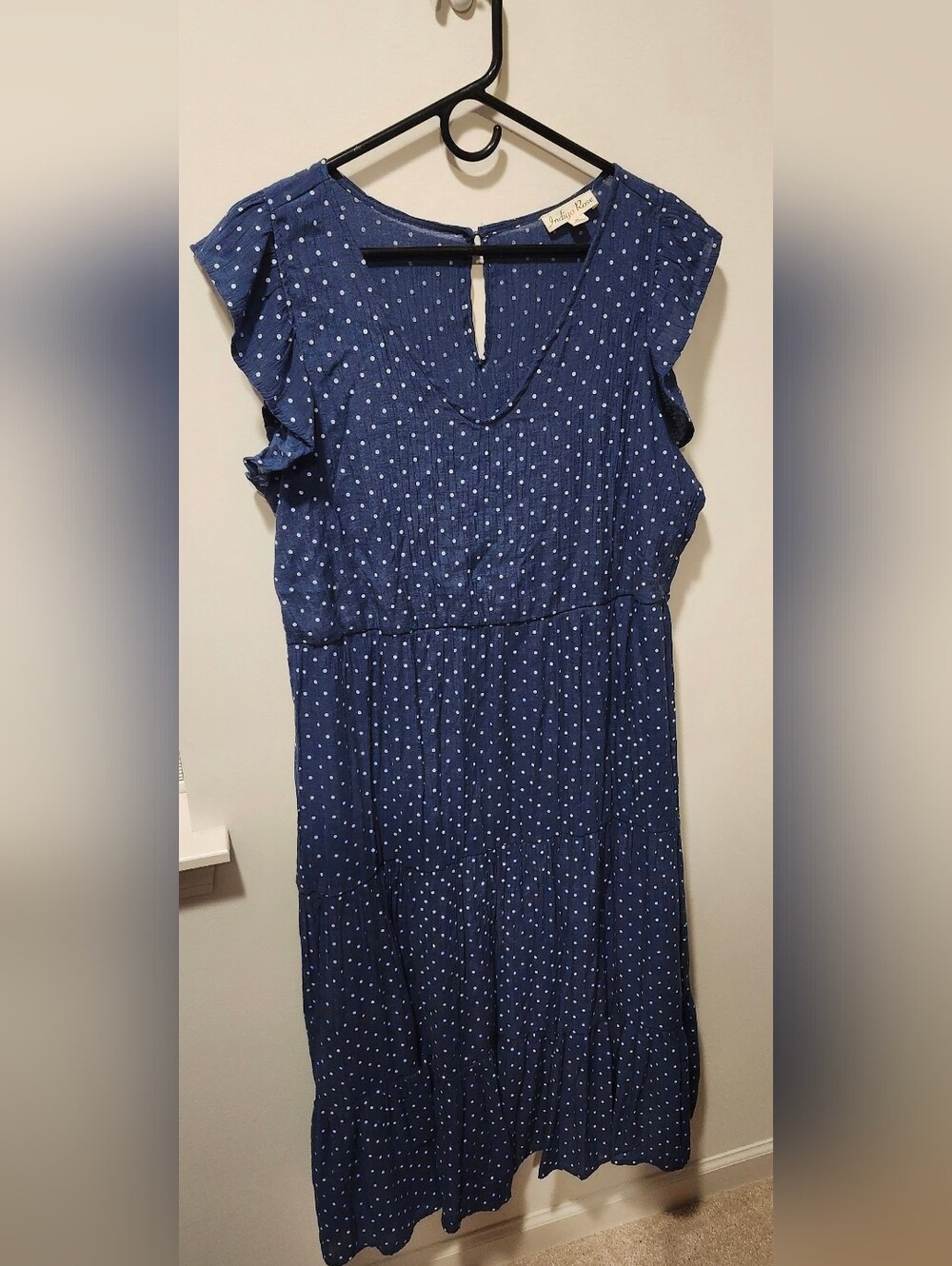Blue Polka Dot Midi Dress with Flutter Sleeves